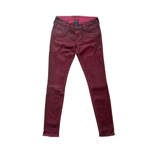 True Religion Womens Skinny Jeans 26 Burgundy Red Faded Low Rise Grunge Punk Emo